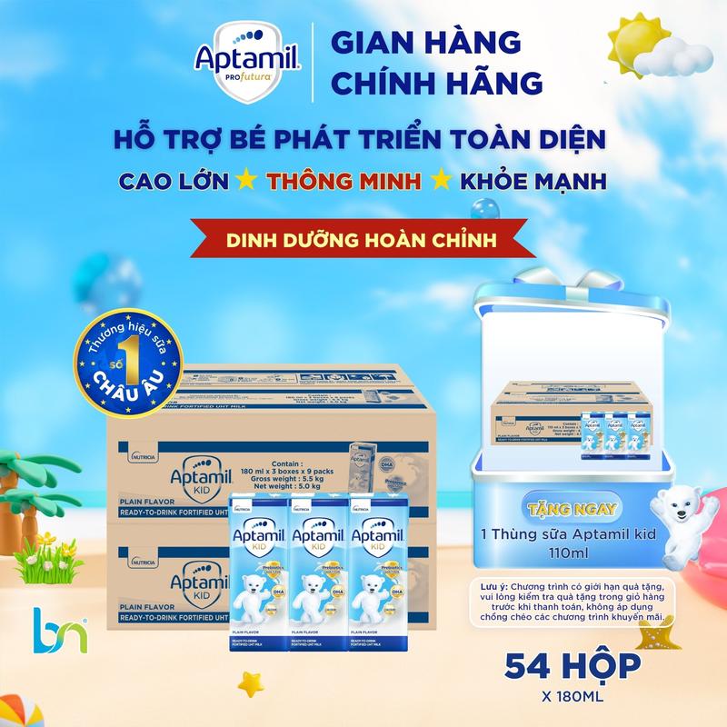 [MUA 2 TẶNG 1] Combo 2 thùng 54 hộp sữa pha sẵn Aptamil Kid 110ml, Aptamil Kid 180ml