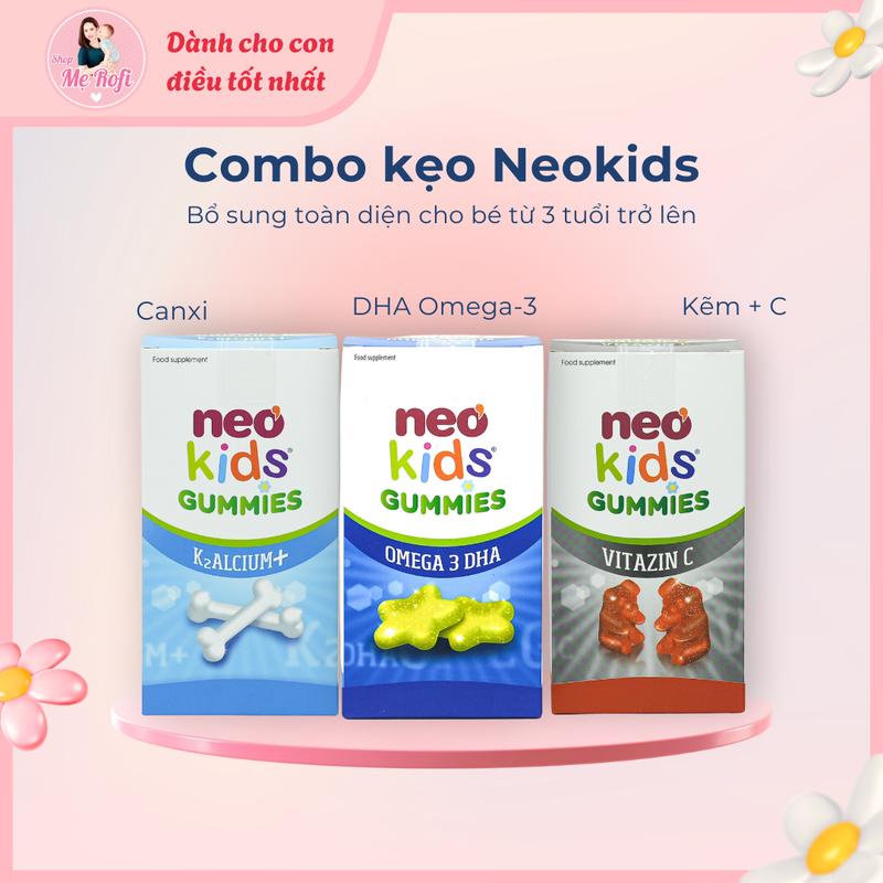Combo Neokids Kẹo Gummies Dha, Canxi, Kẽm cho bé phát triển toàn diện – Mẹ Rofi