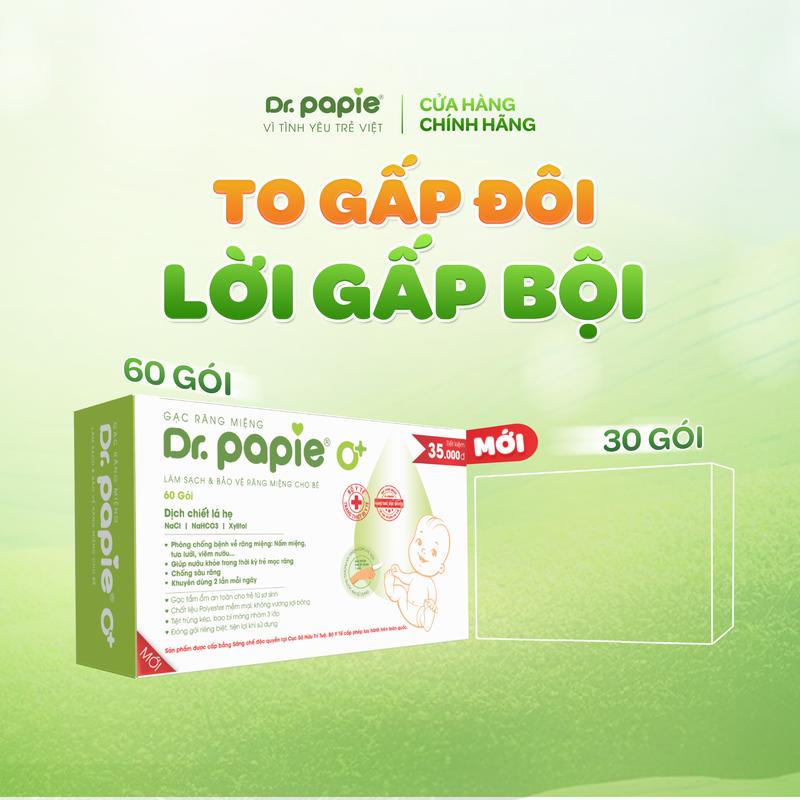 [60 GÓI] Gạc rơ lưỡi Dr.Papie PHIÊN BẢN GIỚI HẠN vệ sinh lưỡi nướu khoang miệng bé sơ sinh (60 gói/hộp)