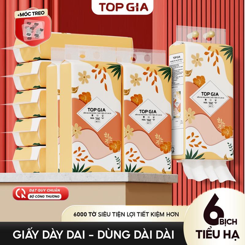 [GIẢM GIÁ SỐC – SIÊU TIẾT KIỆM] Thùng 6 Bịch Khăn Giấy Rút Đáy Tiểu Hạ TOPGIA 4 Lớp Mềm Mịn, Thành Phần Bột Gỗ Tự Nhiên Thân Thiện An Toàn, Khăn Giấy Vệ Sinh 1000 tờ, 4 lớp Tặng 2 móc treo tiện lợi ĐẠT QUY CHUẨN CỦA BỘ CÔNG THƯƠNG VTG86
